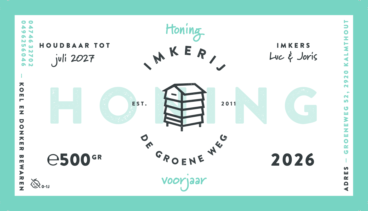 Etiket van de Voorjaarshoning van Imkerij De Groene Weg