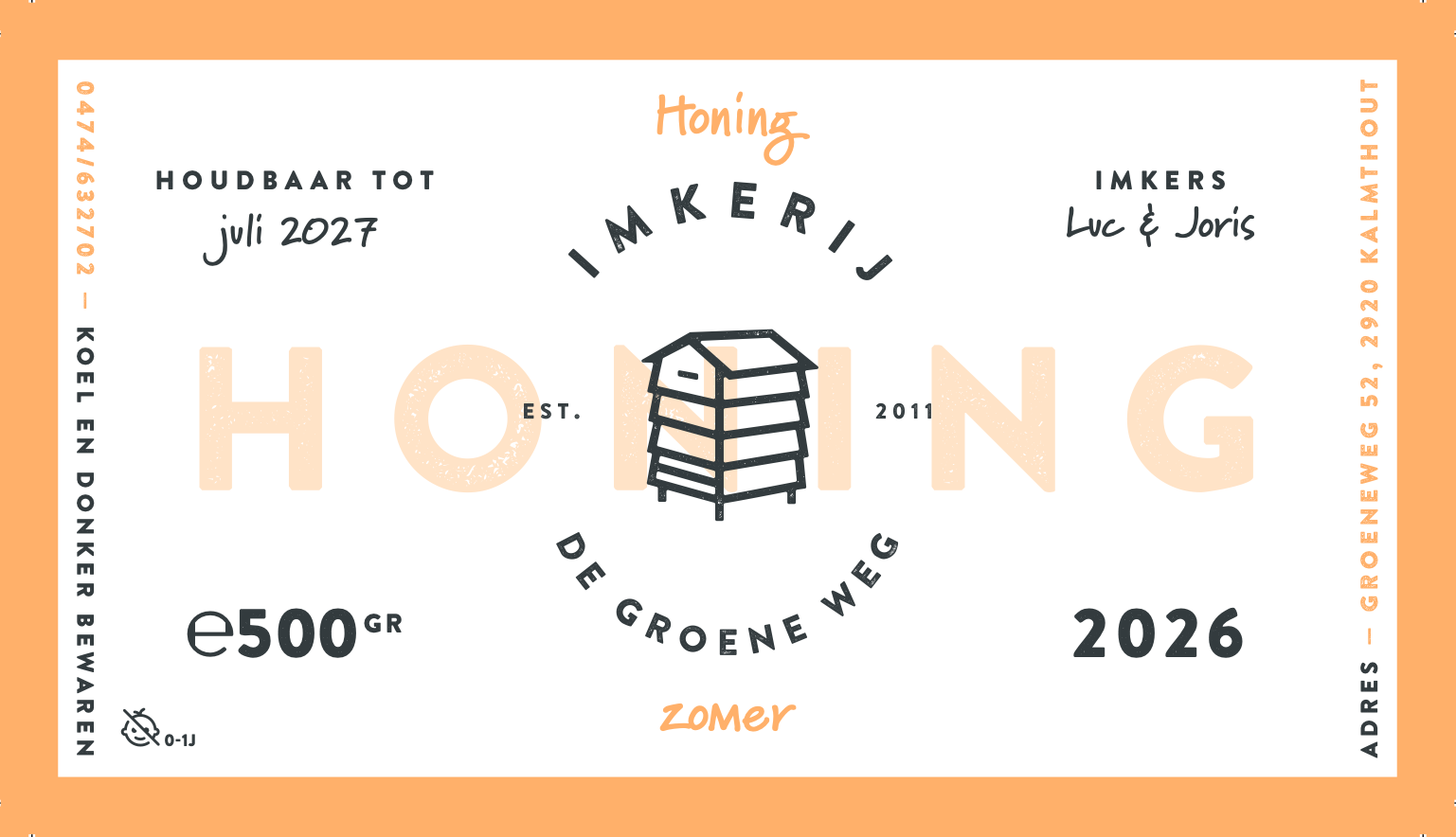 Etiket van de Zomerhoning van Imkerij De Groene Weg